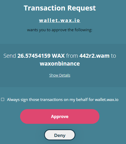 WAXP transaction request