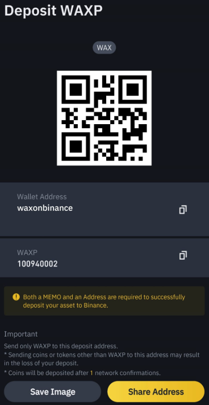 Binance Mobile App Deposit WAXP